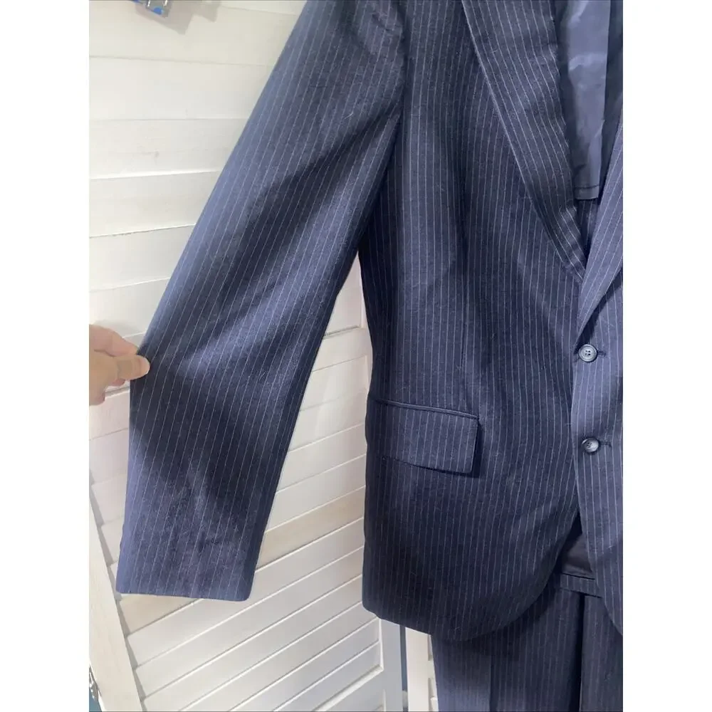 Botany 500 Vintage 50s 60s 3 Piece Pinstriped Dark Navy Wool Suit 42R 36x31